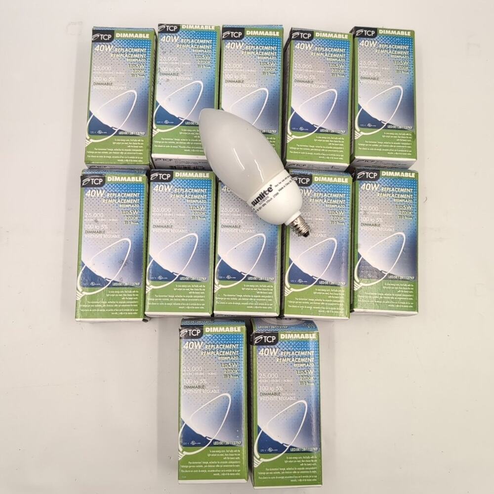12 LED Light bulbs TCP LED 5E12B1127KF 5 Watts 120 VE12 Base Dimmable Frosted